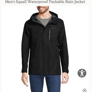 Lands' End Men’s Black Waterproof Packable Rain Jacket size L